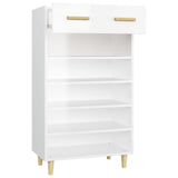 Shoe Cabinet High Gloss White 60x35x105 cm Engineered Wood - Close-Up Angle