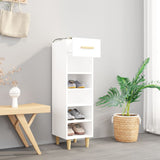 Shoe Cabinet High Gloss White 30x35x105 cm Engineered Wood - Side View