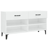 Shoe Cabinet High Gloss White 102x35x55 cm Engineered Wood - Front View