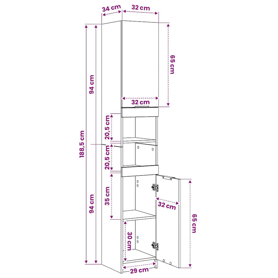 Bathroom Cabinet Smoked Oak 32x34x188.5 cm Engineered Wood