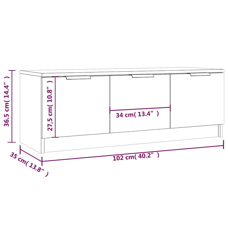 TV Cabinet Smoked Oak 102x35x36.5 cm Engineered Wood