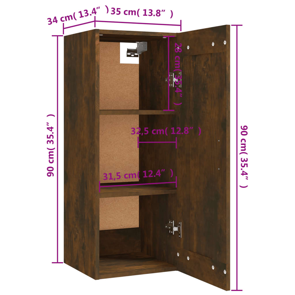Hanging Cabinet Smoked Oak 35x34x90 cm Engineered Wood