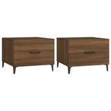 Coffee Tables with Metal Legs 2 pcs Brown Oak 50x50x40 cm - Front View