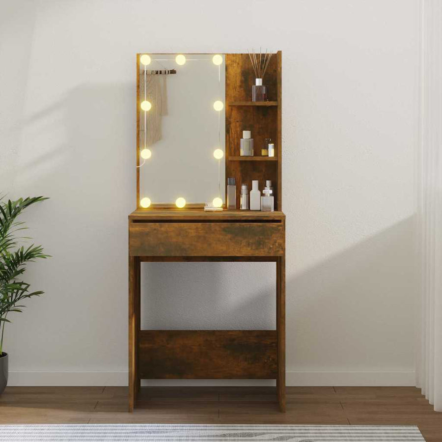Dressing Table with LED Smoked Oak 60x40x140 cm