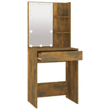 Dressing Table with LED Smoked Oak 60x40x140 cm - Top-Down View