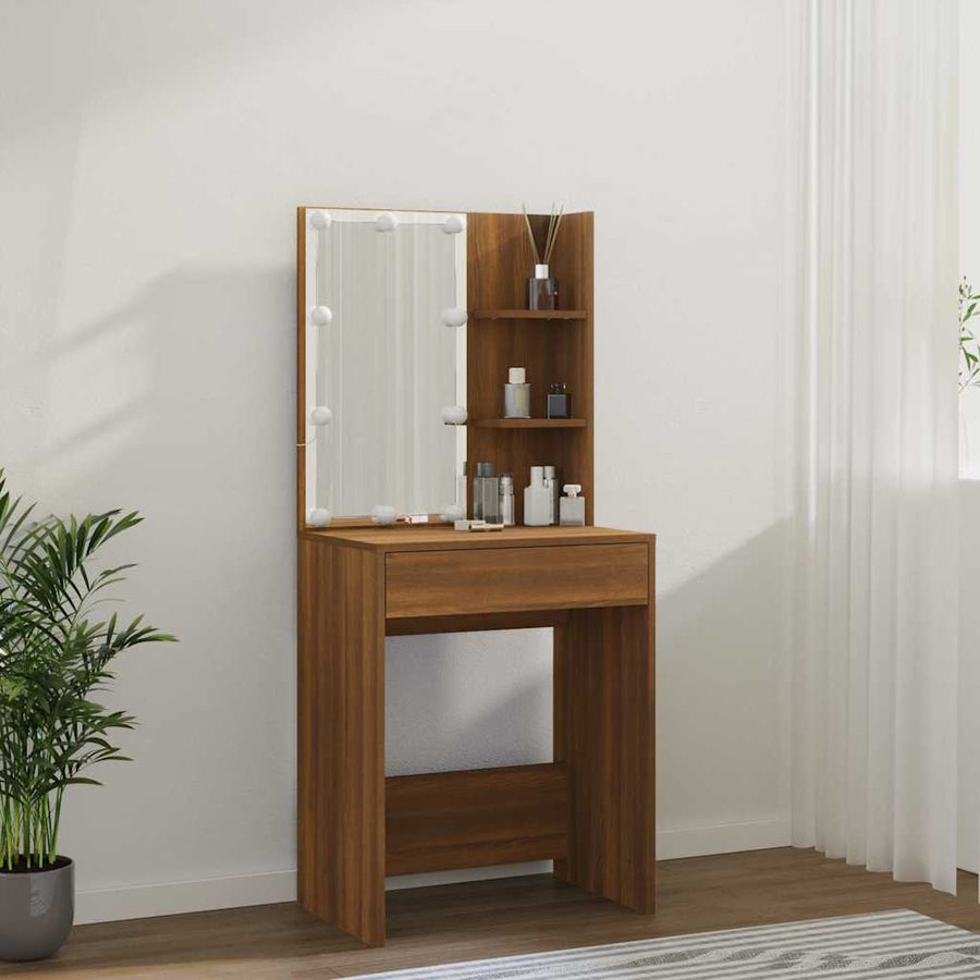 Dressing Table with LED Brown Oak 60x40x140 cm