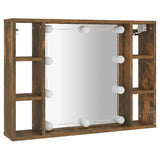 Mirror Cabinet with LED Smoked Oak 76x15x55 cm - Side View