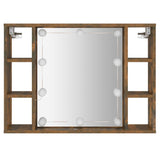 Mirror Cabinet with LED Smoked Oak 76x15x55 cm - Close-Up Angle