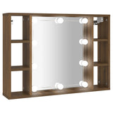 Mirror Cabinet with LED Brown Oak 76x15x55 cm - Front View