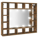 Mirror Cabinet with LED Smoked Oak 91x15x76.5 cm - Front View