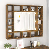 Mirror Cabinet with LED Smoked Oak 91x15x76.5 cm - Top-Down View