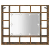 Mirror Cabinet with LED Smoked Oak 91x15x76.5 cm - Close-Up Angle