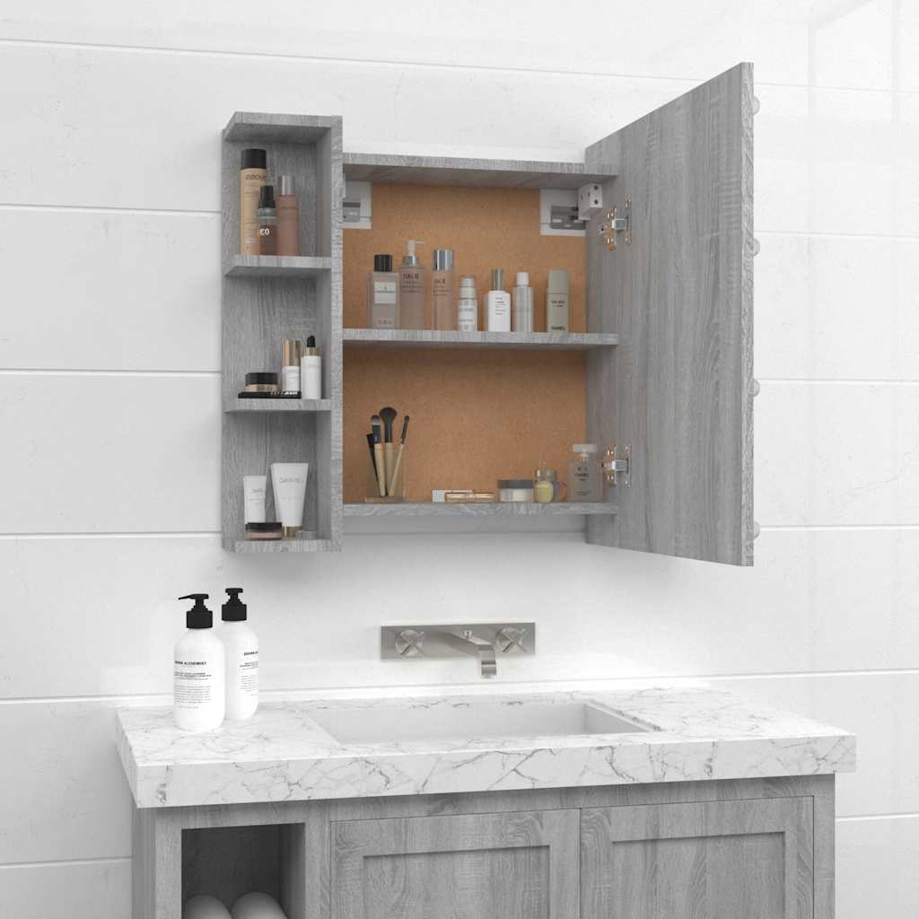 Mirror Cabinet with LED Grey Sonoma 70x16.5x60 cm