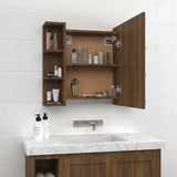 Mirror Cabinet with LED Brown Oak 70x16.5x60 cm - 45-Degree Angle