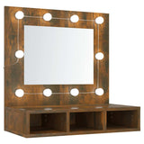 Mirror Cabinet with LED Smoked Oak 60x31.5x62 cm - Front View