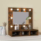 Mirror Cabinet with LED Smoked Oak 60x31.5x62 cm - Side View