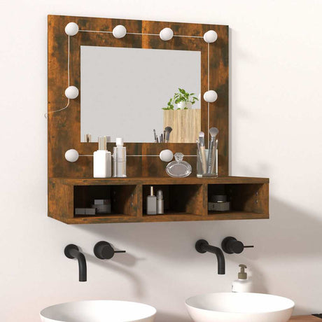 Mirror Cabinet with LED Smoked Oak 60x31.5x62 cm, image 4