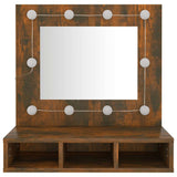Mirror Cabinet with LED Smoked Oak 60x31.5x62 cm - 45-Degree Angle