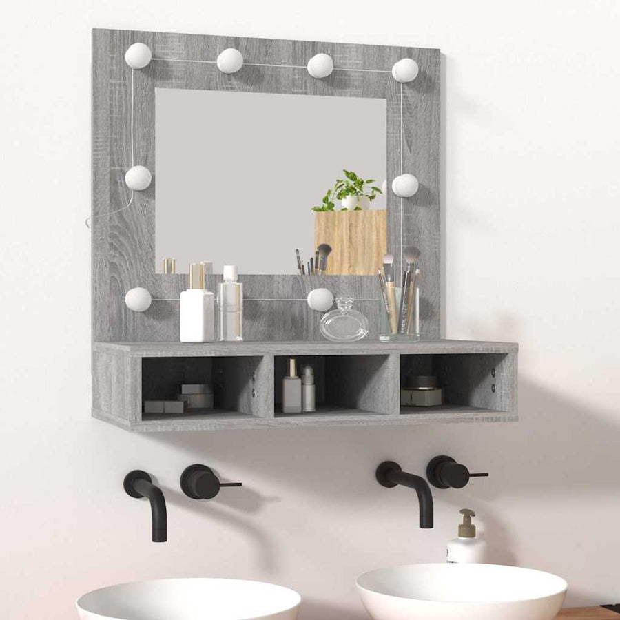 Mirror Cabinet with LED Grey Sonoma 60x31.5x62 cm