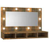 Mirror Cabinet with LED Smoked Oak 90x31.5x62 cm - Front View