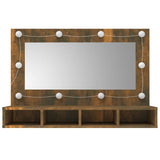 Mirror Cabinet with LED Smoked Oak 90x31.5x62 cm - Top-Down View