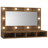 Mirror Cabinet with LED Brown Oak 90x31.5x62 cm - Front View