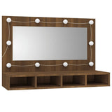Mirror Cabinet with LED Brown Oak 90x31.5x62 cm - Side View