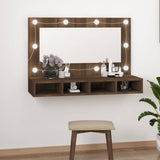 Mirror Cabinet with LED Brown Oak 90x31.5x62 cm - Side View