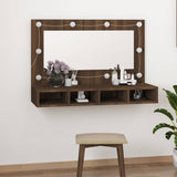 Mirror Cabinet with LED Brown Oak 90x31.5x62 cm - Top-Down View