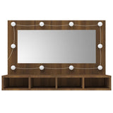 Mirror Cabinet with LED Brown Oak 90x31.5x62 cm - Top-Down View