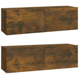 Wall TV Cabinets 2 pcs Smoked Oak 100x30x30 cm Engineered Wood - Front View