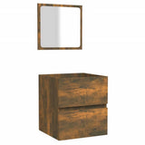Bathroom Cabinet with Mirror Smoked Oak Engineered Wood - Front View