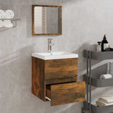 Bathroom Cabinet with Mirror Smoked Oak Engineered Wood - Side View