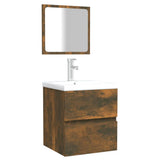 Bathroom Cabinet with Mirror Smoked Oak Engineered Wood - Top-Down View