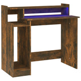 Desk with LED Lights Smoked Oak 97x45x90 cm Engineered Wood - Front View