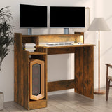 Desk with LED Lights Smoked Oak 97x45x90 cm Engineered Wood - Rear View