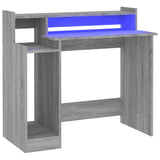 Desk with LED Lights Grey Sonoma 97x45x90 cm Engineered Wood - Front View