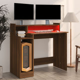 Desk with LED Lights Brown Oak 97x45x90 cm Engineered Wood - Rear View