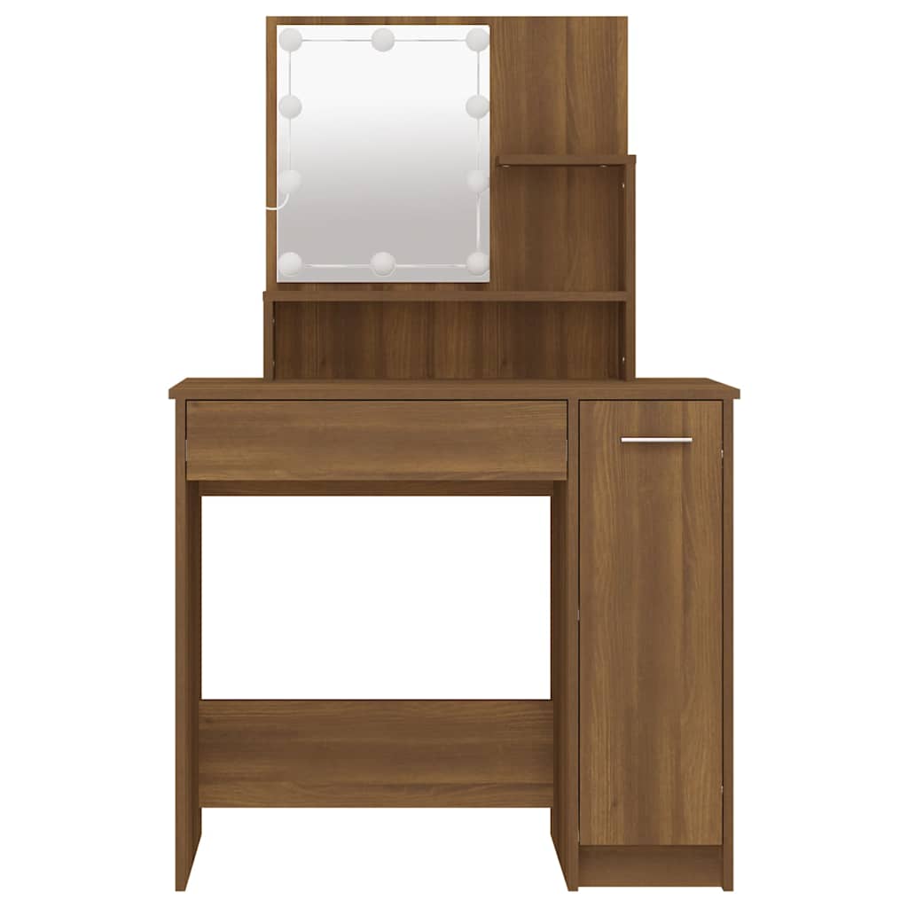Dressing Table with LED Brown Oak 86.5x35x136 cm
