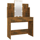 Dressing Table with LED Smoked Oak 96x40x142 cm - Front View
