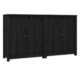 Sideboards 2 pcs Black 70x35x80 cm Solid Wood Pine - Front View