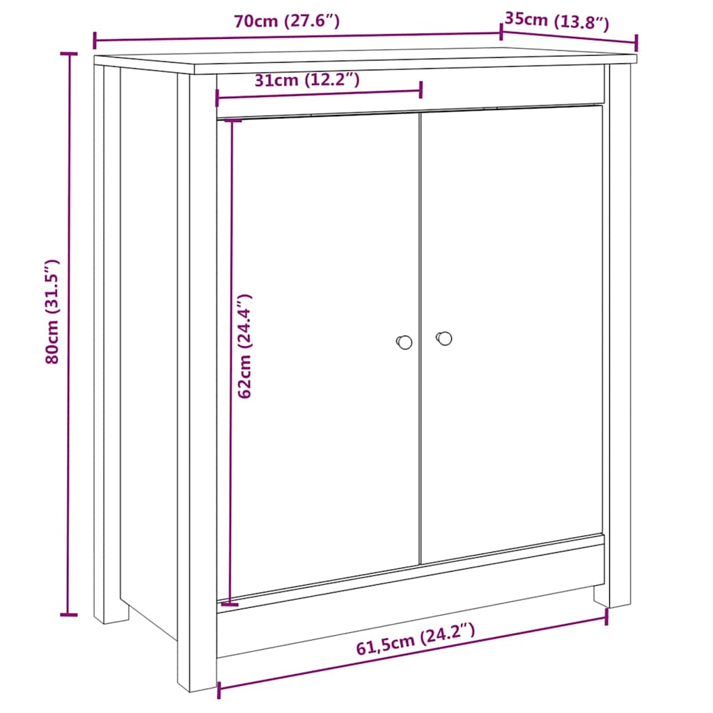 Sideboards 2 pcs Black 70x35x80 cm Solid Wood Pine