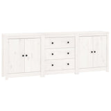 Sideboard White 210x35x80 cm Solid Wood Pine - Front View