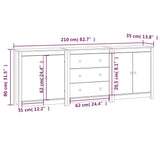 Sideboard White 210x35x80 cm Solid Wood Pine - Close-Up Angle