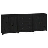 Sideboard Black 210x35x80 cm Solid Wood Pine - Front View