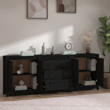 Sideboard Black 210x35x80 cm Solid Wood Pine - Side View