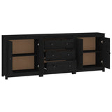 Sideboard Black 210x35x80 cm Solid Wood Pine - 45-Degree Angle