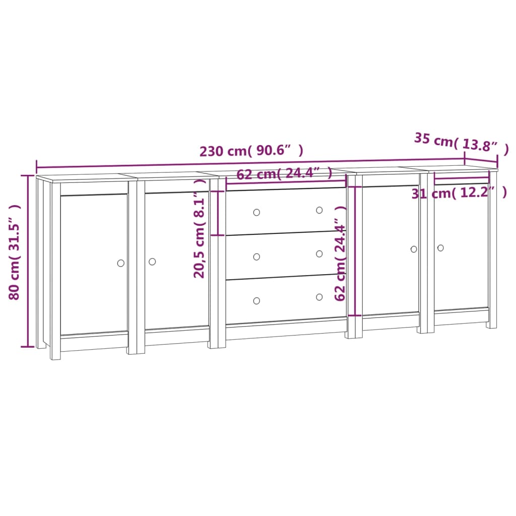 Sideboard 230x35x80 cm Solid Wood Pine