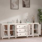 Sideboard White 230x35x80 cm Solid Wood Pine - Side View