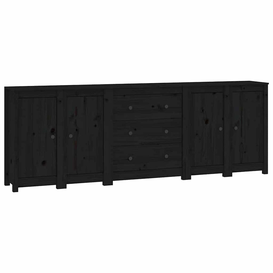 Sideboard Black 230x35x80 cm Solid Wood Pine